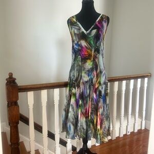 Elana Kattan Dress- Fit & Flare Paneled Sleeveless Midi Mesh Knit - Size L